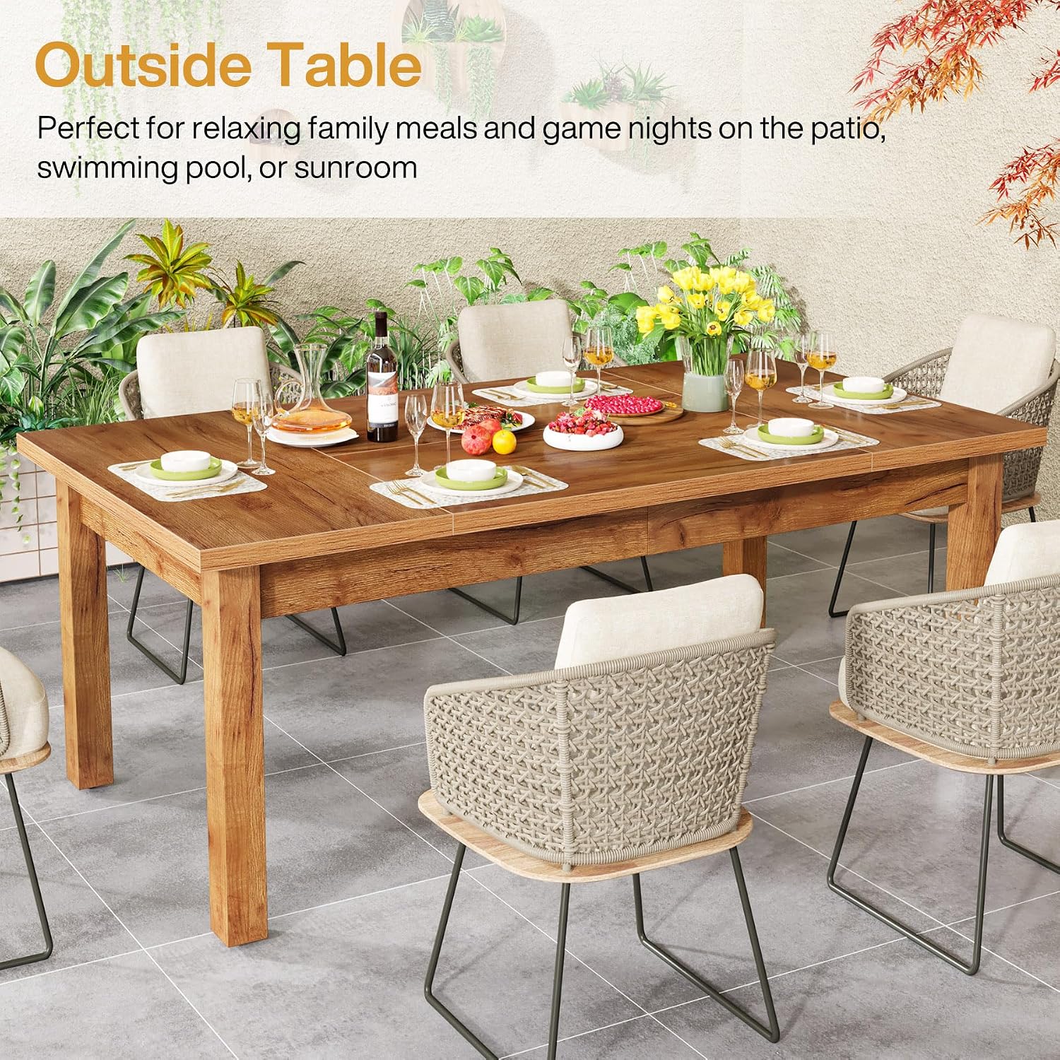 Tribesigns 70.87' Modern Farmhouse Dining Table for 6-8, Solid Wood Legs & MDF Top, Heavy Duty 350lb Capacity, Large Rectangle Kitchen Dinner Table, Easy Assembly