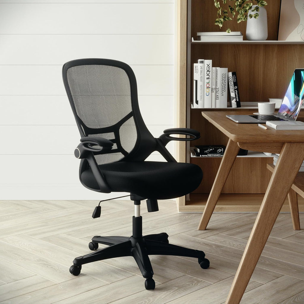Flash Furniture Porter High Back Black Mesh Ergonomic Swivel Office Chair with Black Frame and Flip-up Arms