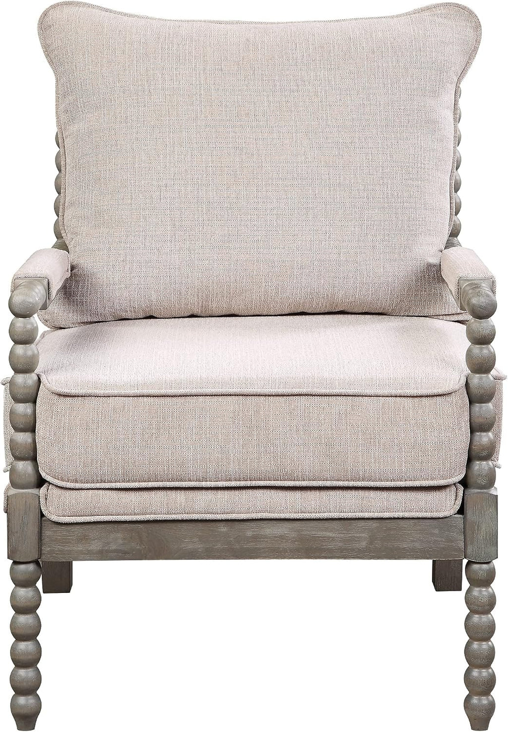 OSP Home Furnishings Abbott Spindle Accent Chair with Padded Spring Seat and Brushed Grey Base, Linen Fabric