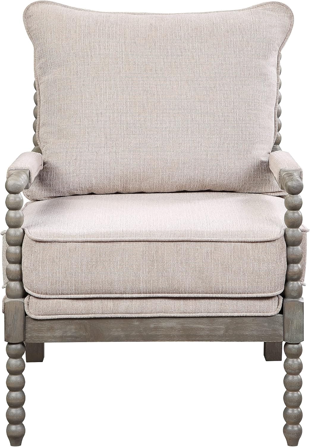 OSP Home Furnishings Abbott Spindle Accent Chair with Padded Spring Seat and Brushed Grey Base, Linen Fabric