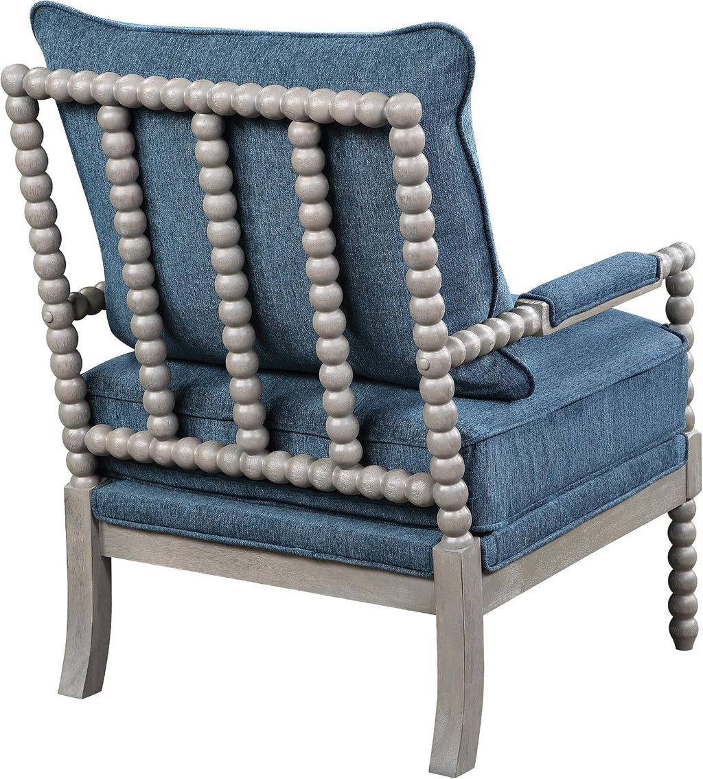 OSP Home Furnishings Abbott Spindle Accent Chair with Padded Spring Seat and Brushed Grey Base, Azure Blue Fabric