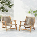 Christopher Knight Home Veera Patio Chair Set of 2 with Acacia Wood Frame and Handwoven Rope, Outdoor Lounge Chair, Stylish Outdoor Accent Chair for Garden/Deck/Backyard, Beige + Light Teak