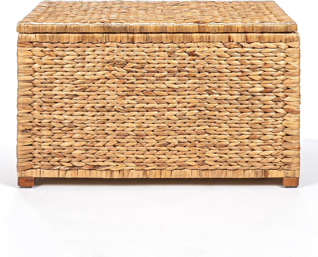 happimess HPM9005A Anada Wicker Weave 30' Storage Trunk, Wooden Frame/Water Hyacinth, Farmhouse, Transitional, Coastal, Rustic for Office, Dorm Room, Living-Room, Bedroom, Dining-Room, Natural