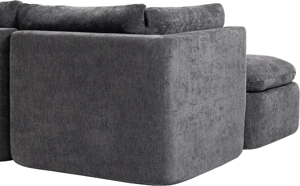 Tufted Cushions Cloud Sectional Boneless Sectional Sofa with Movable Ottoman, 112' Oversized Modular Convertible L Shaped Corner Couch with Deep Seat,Memory Foam Compressed Sofa