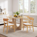 Christopher Knight Home Zeka Wooden Round Dining Table Set for 4, 5 Piece Dining Set, Dining Room Table Set for 4, Kitchen Table with Cross Leg and Upholstered Chairs, Natural + Beige