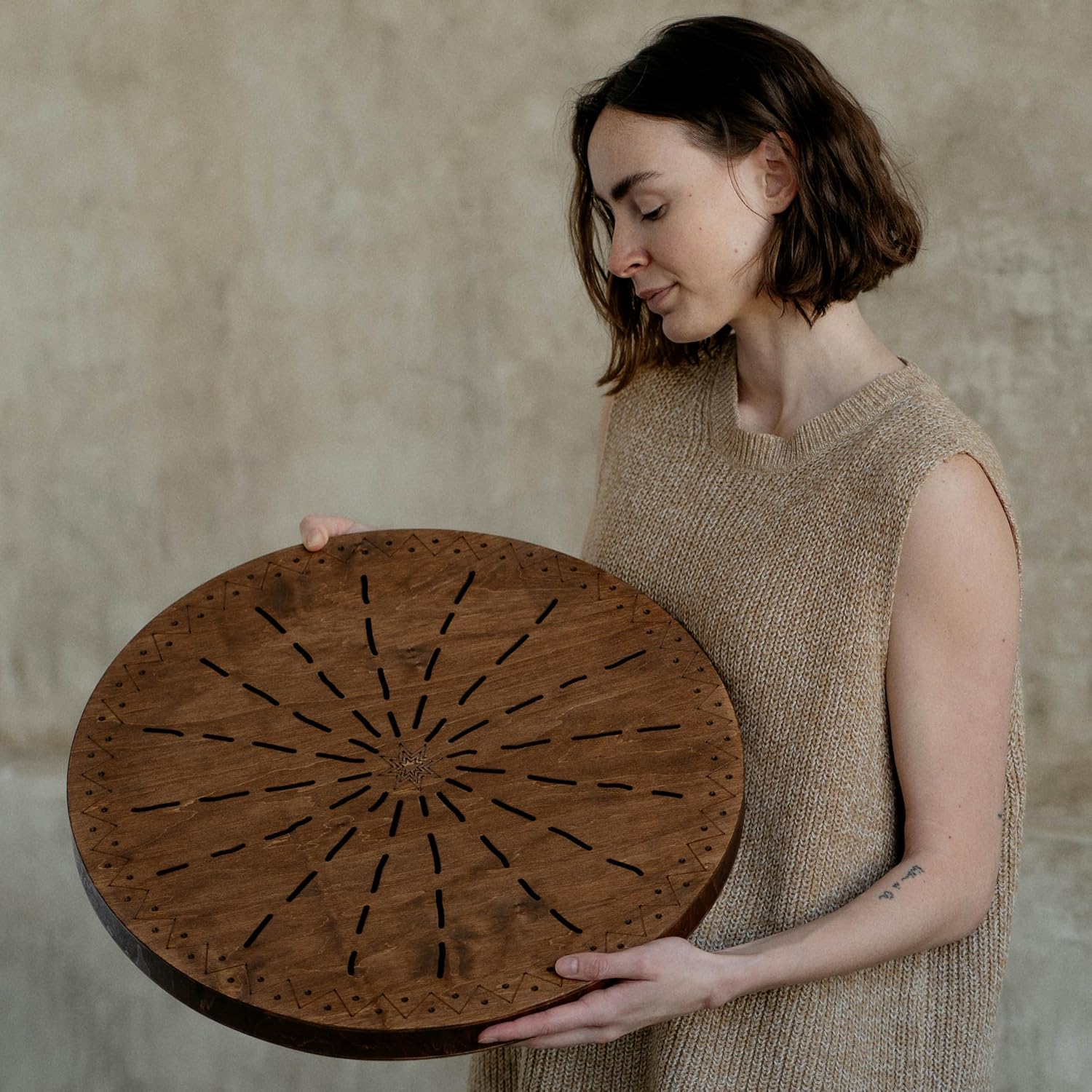 Water-Fall Disc — Wooden Ocean Drum, Geyser, 19.5' (50 cm) | Deep Ocean Waves & Waterfall Sound for Sound Bath, Meditation & Sleep | With Protective Bag