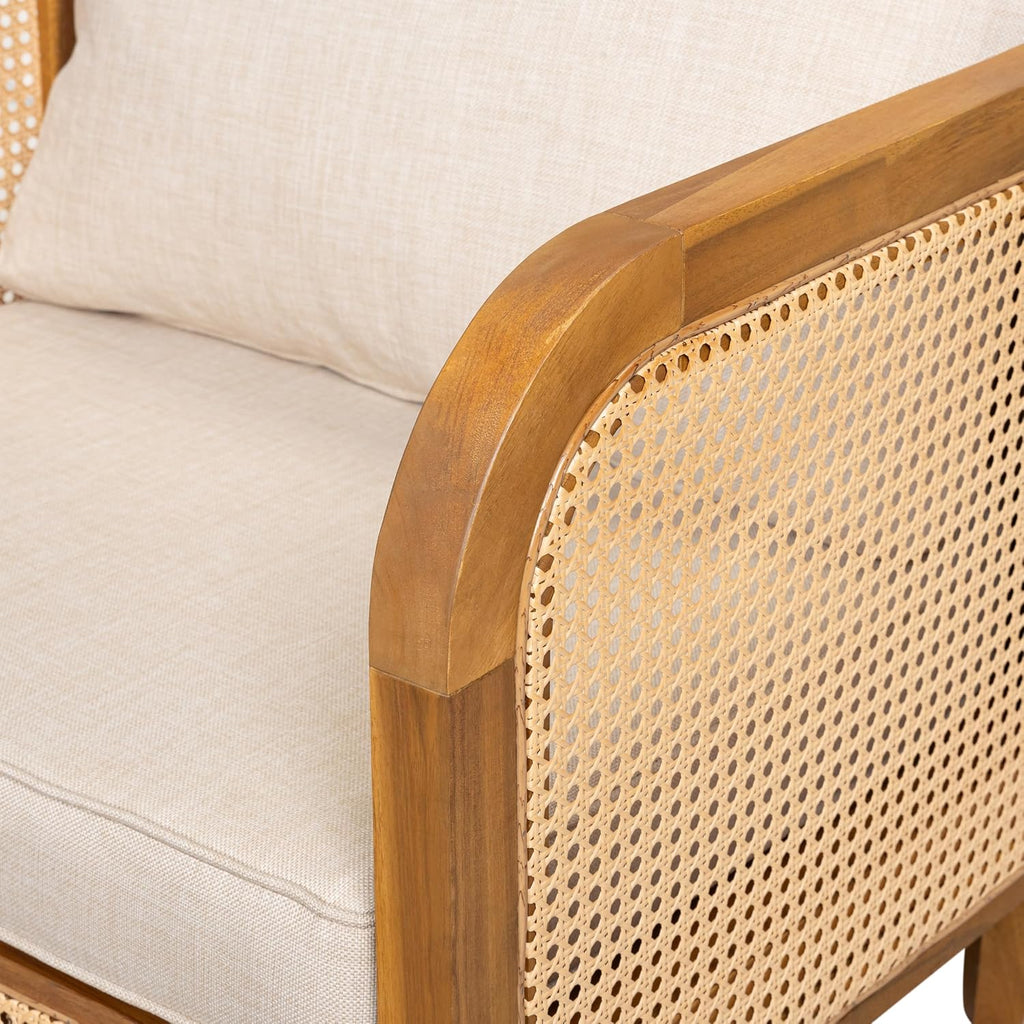Christopher Knight Home Tilden Bohemian Acacia Wood Patio Accent Chairs, Wicker Lounge Chair Outdoor, Patio Furniture Single Sofa with Removable Cushion, Comfy Garden Reading Chair, Teak+Beige
