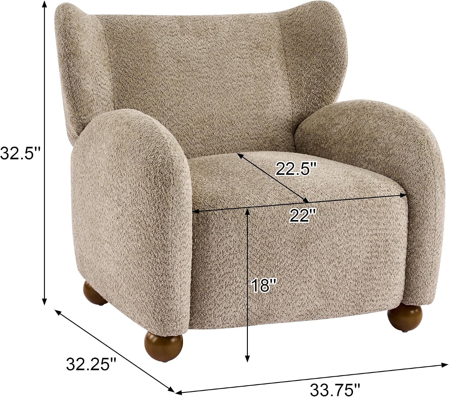 Christopher Knight Home Aiden Boucle Wingback Accent Chair, Fabric Upholstered Club Chair with Wooden Frame, Comfy Reading Chair for Living Room/Bedroom, Light Brown+Walnut
