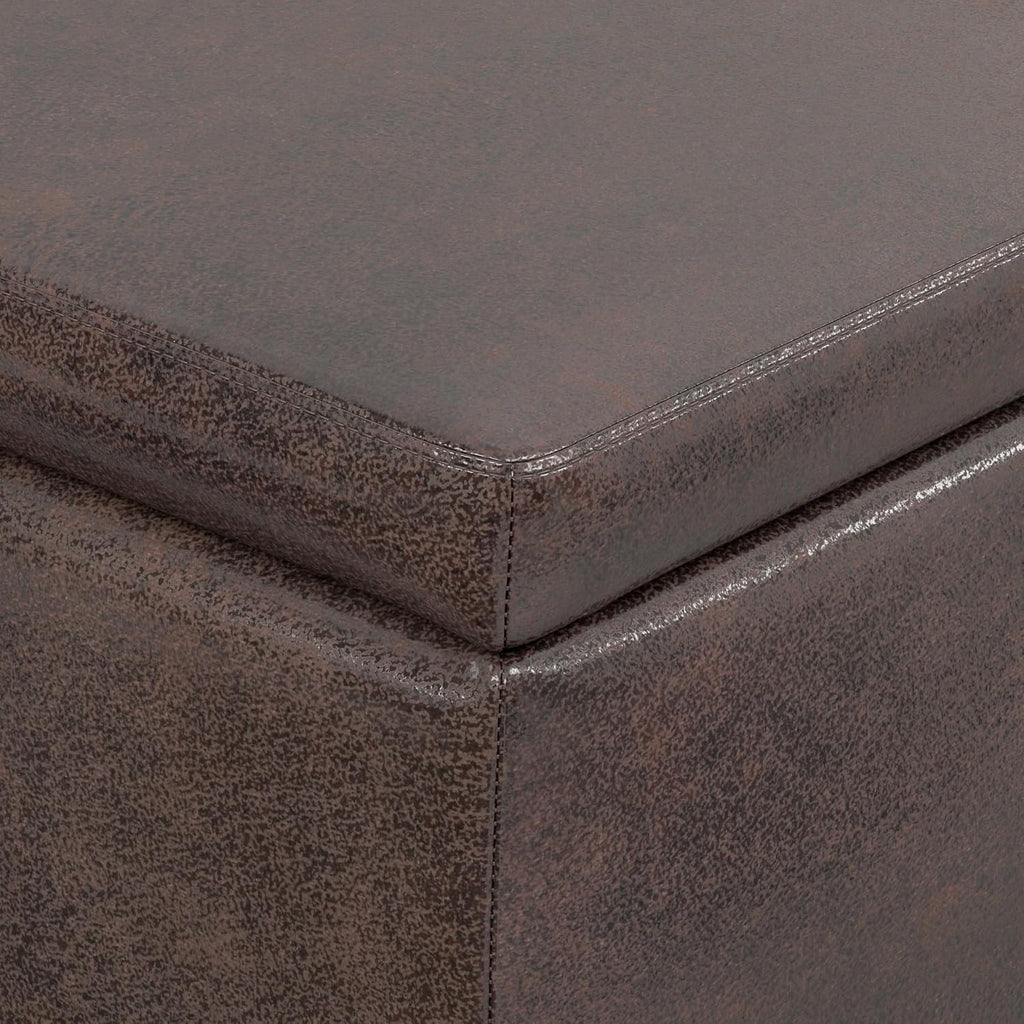 SIMPLIHOME Avalon Storage Ottoman Bench - 48' Wide x 16' High Upholstered Vegan Leather Rectangular Lift-Top Ottoman in Distressed Brown, Contemporary Bench for Living Room with High-Density Foam