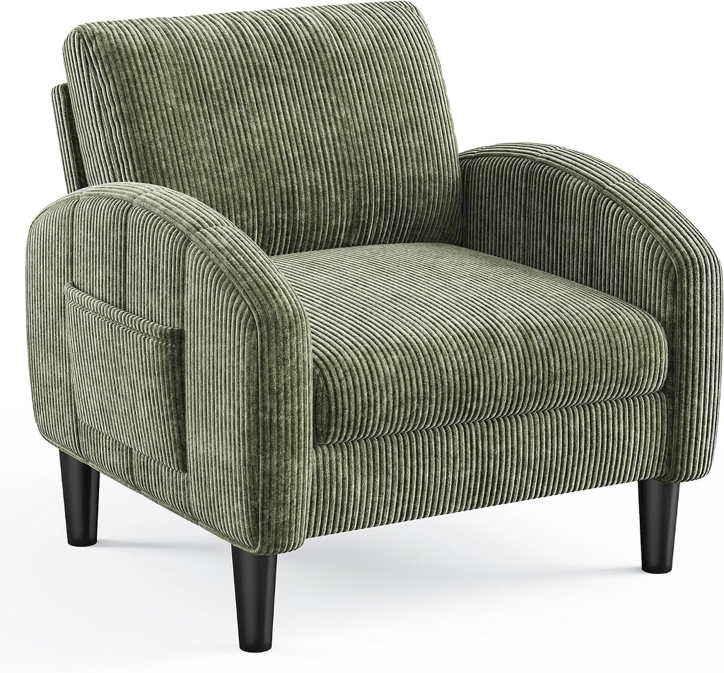 Homkdom Accent Chair for Living Room Chairs Green Reading Chair for Bedroom Mid Century Modern Arm Chair Upholstered Comfy Chair for Apartment, Waiting Room