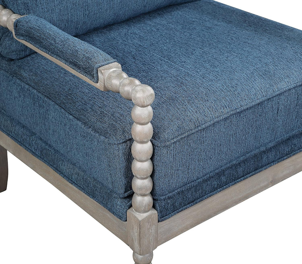 OSP Home Furnishings Abbott Spindle Accent Chair with Padded Spring Seat and Brushed Grey Base, Azure Blue Fabric