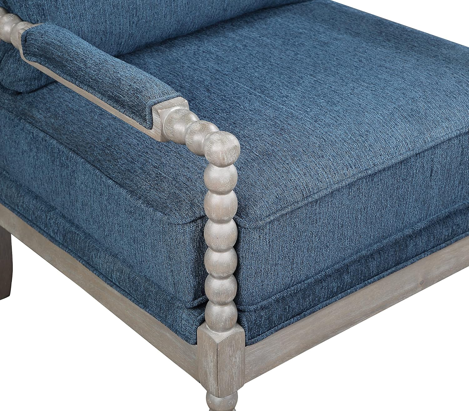 OSP Home Furnishings Abbott Spindle Accent Chair with Padded Spring Seat and Brushed Grey Base, Azure Blue Fabric