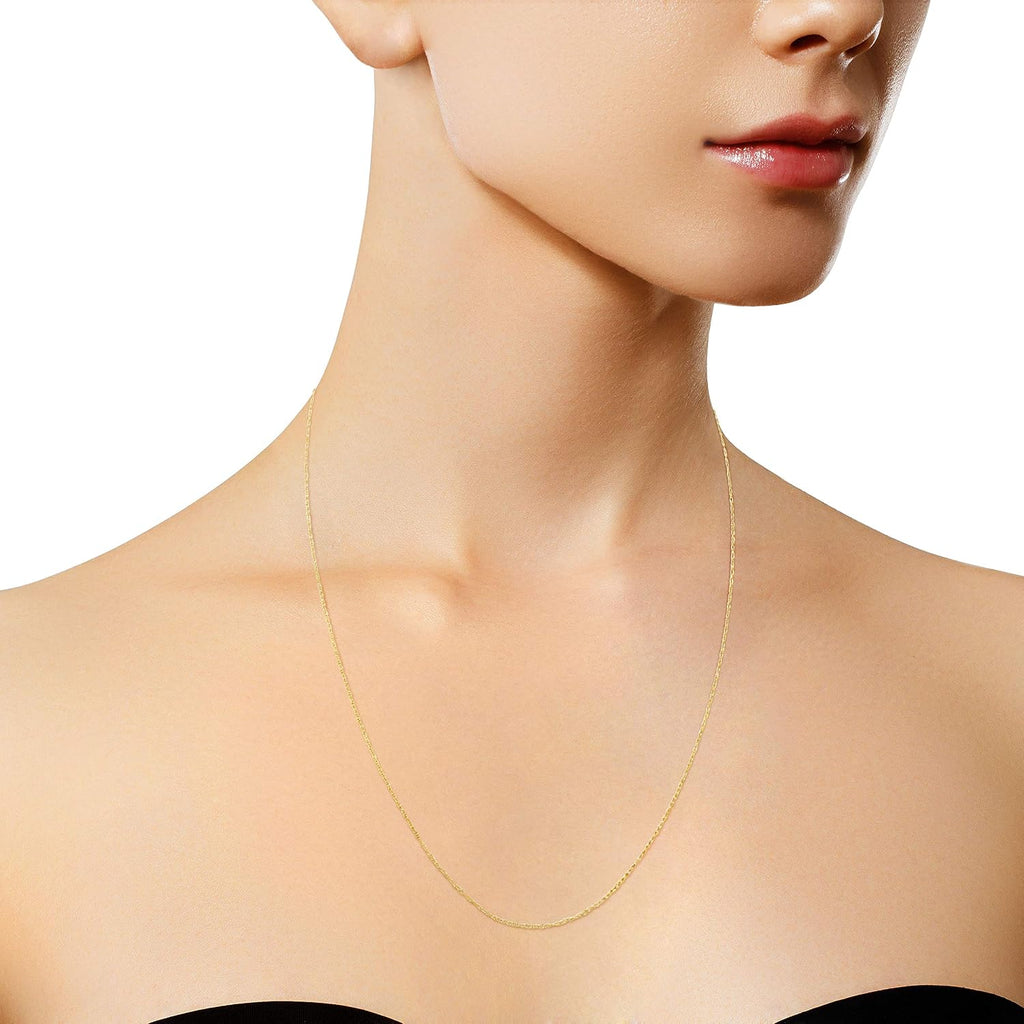Solid 10K White, Rose or Yellow Gold 1/2 mm Slim and Dainty Rope Chain Necklace, Unisex Chain - Choice of Size and Color