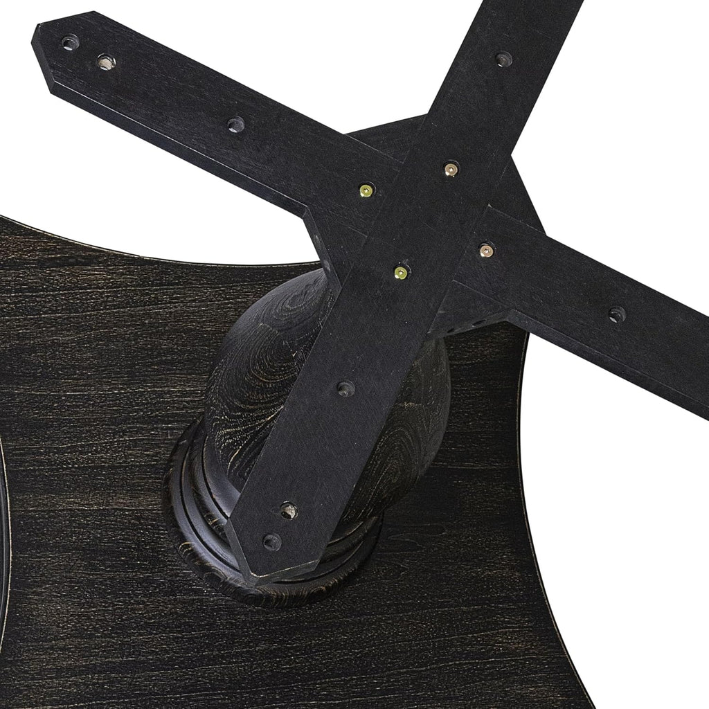 F52-11-TP - Dining Room Table with Acacia Wood Round Tabletop, Sand Blasted Black Finish
