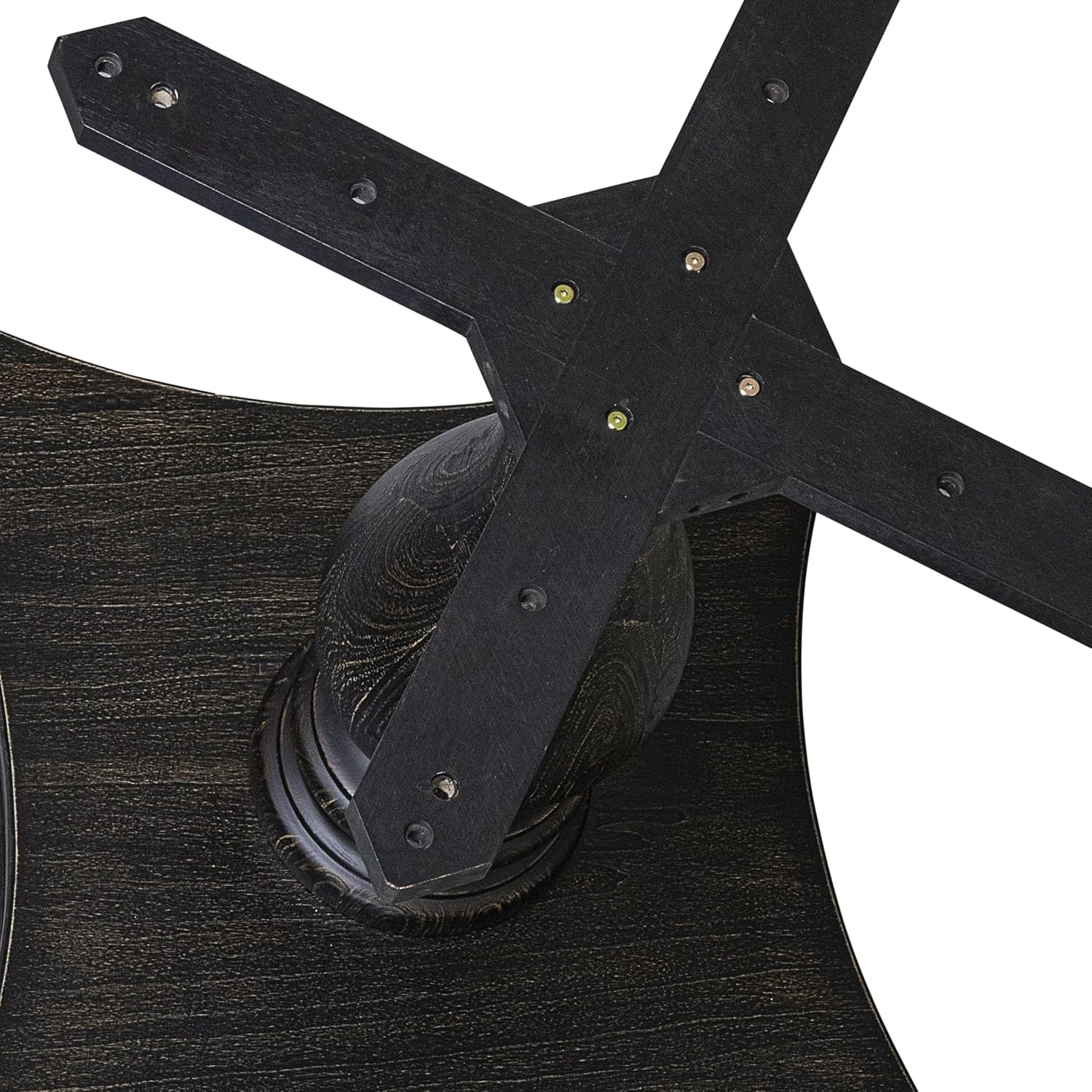 F52-11-TP - Dining Room Table with Acacia Wood Round Tabletop, Sand Blasted Black Finish