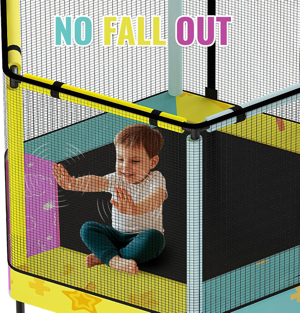 Lamerge Kids Trampoline, Toddler Bouncing Trampoline with Safety Enclosure Net, ASTM-Approved, 500lbs Capacity, Ages 1-8, Adjustable Handrail, 7-in-1, 60'