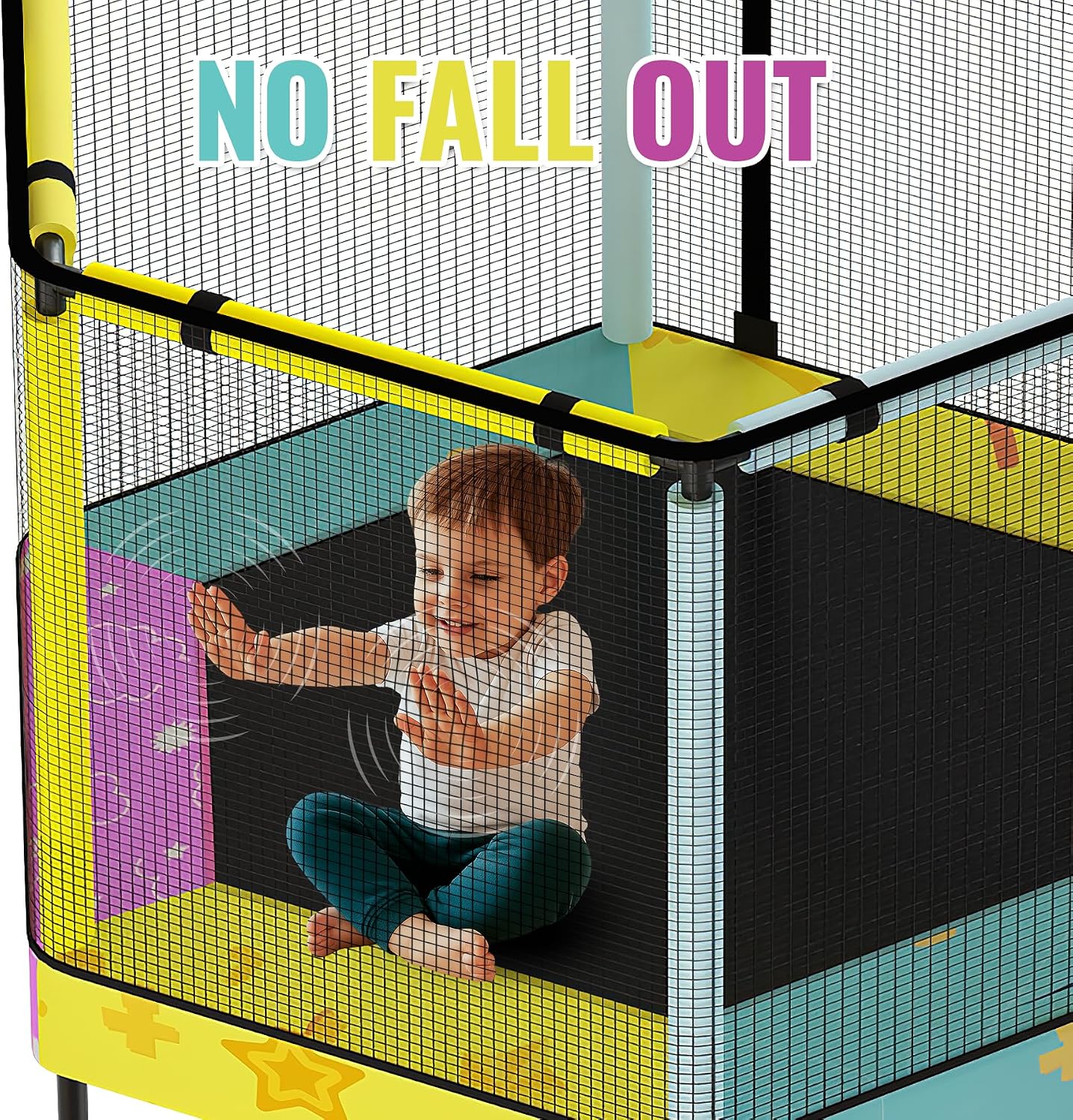 Lamerge Kids Trampoline, Toddler Bouncing Trampoline with Safety Enclosure Net, ASTM-Approved, 500lbs Capacity, Ages 1-8, Adjustable Handrail, 7-in-1, 60'