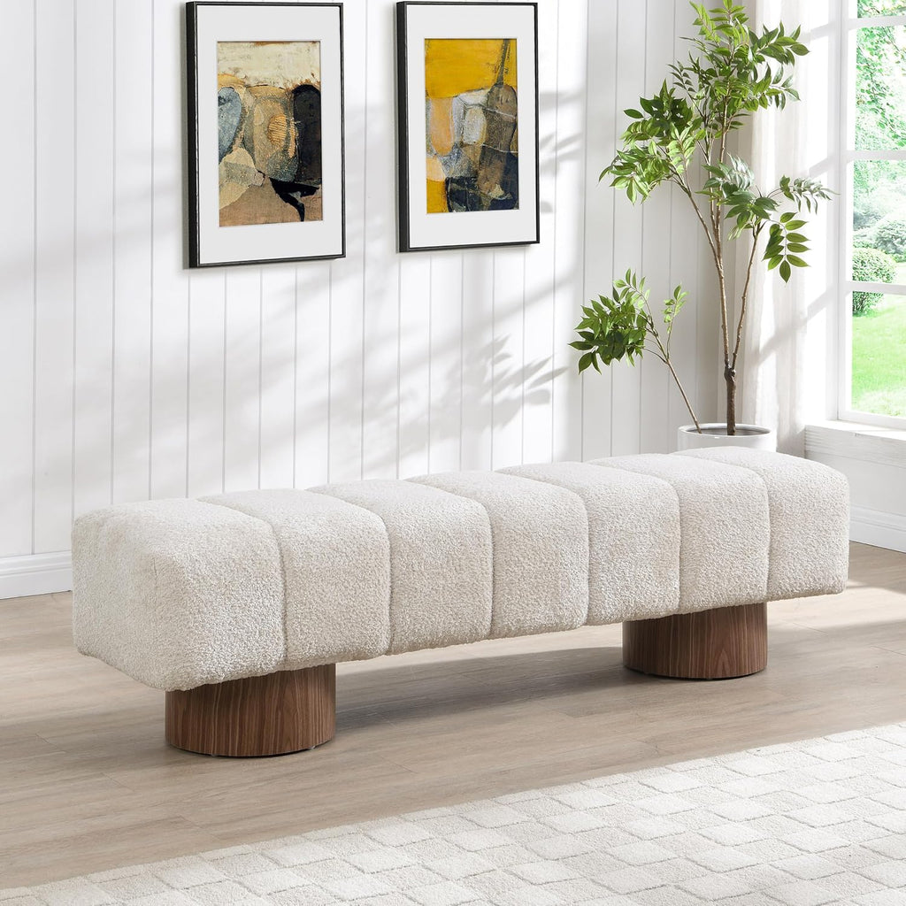 Christopher Knight Home Manila 64' Boucle Dining Bench, Upholstered Ottoman Bench, Rectangular Dining Seat, Spacious Seating, Long Footstool for Living Room Dining Room, No Assembly Needed, Beige