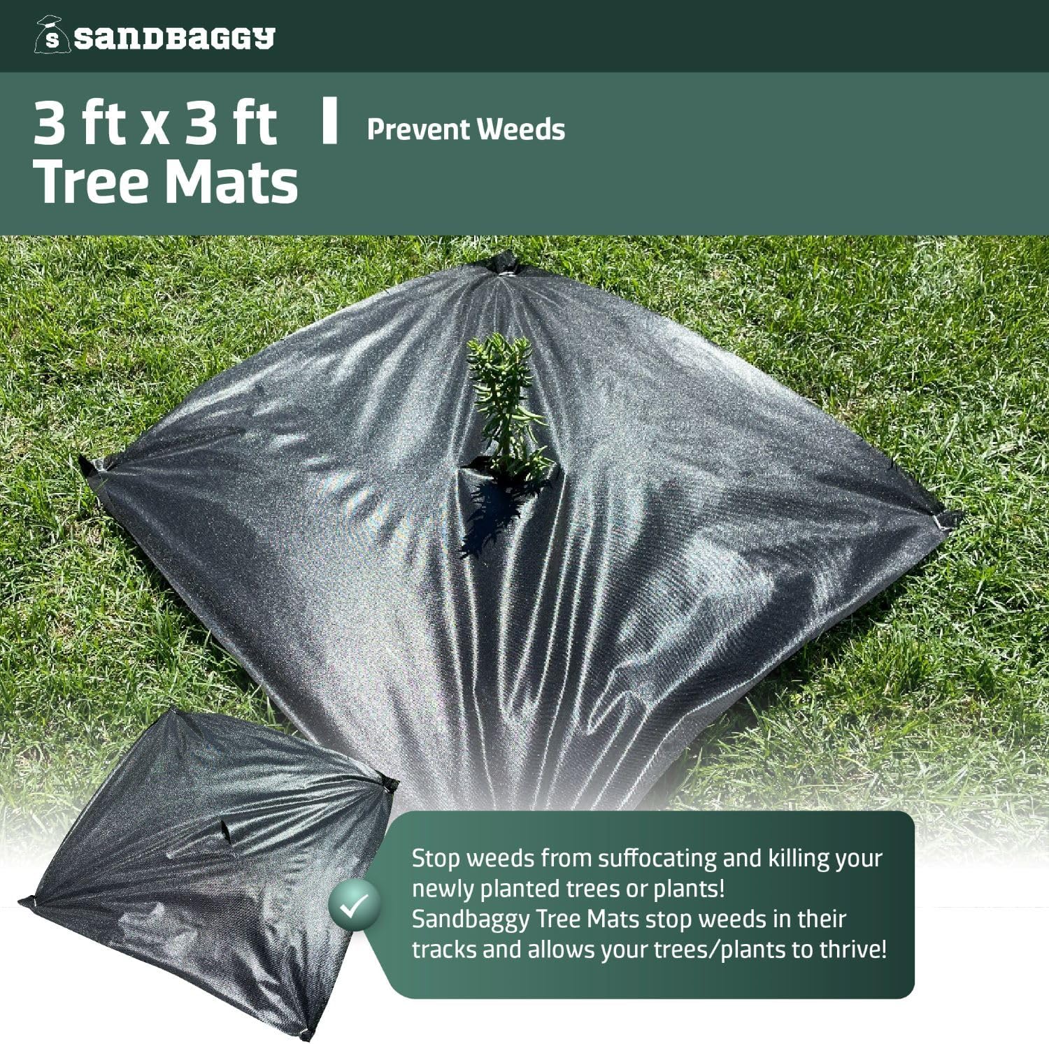 Sandbaggy Tree Mats 3 ft x 3 ft | Fabric Stops Weeds in Its Tracks | UV Protected for Extended Life | for Landscape, Weed Barrier, Ground Cover, Farming, Garden | DOT Approved (Pack of 400)