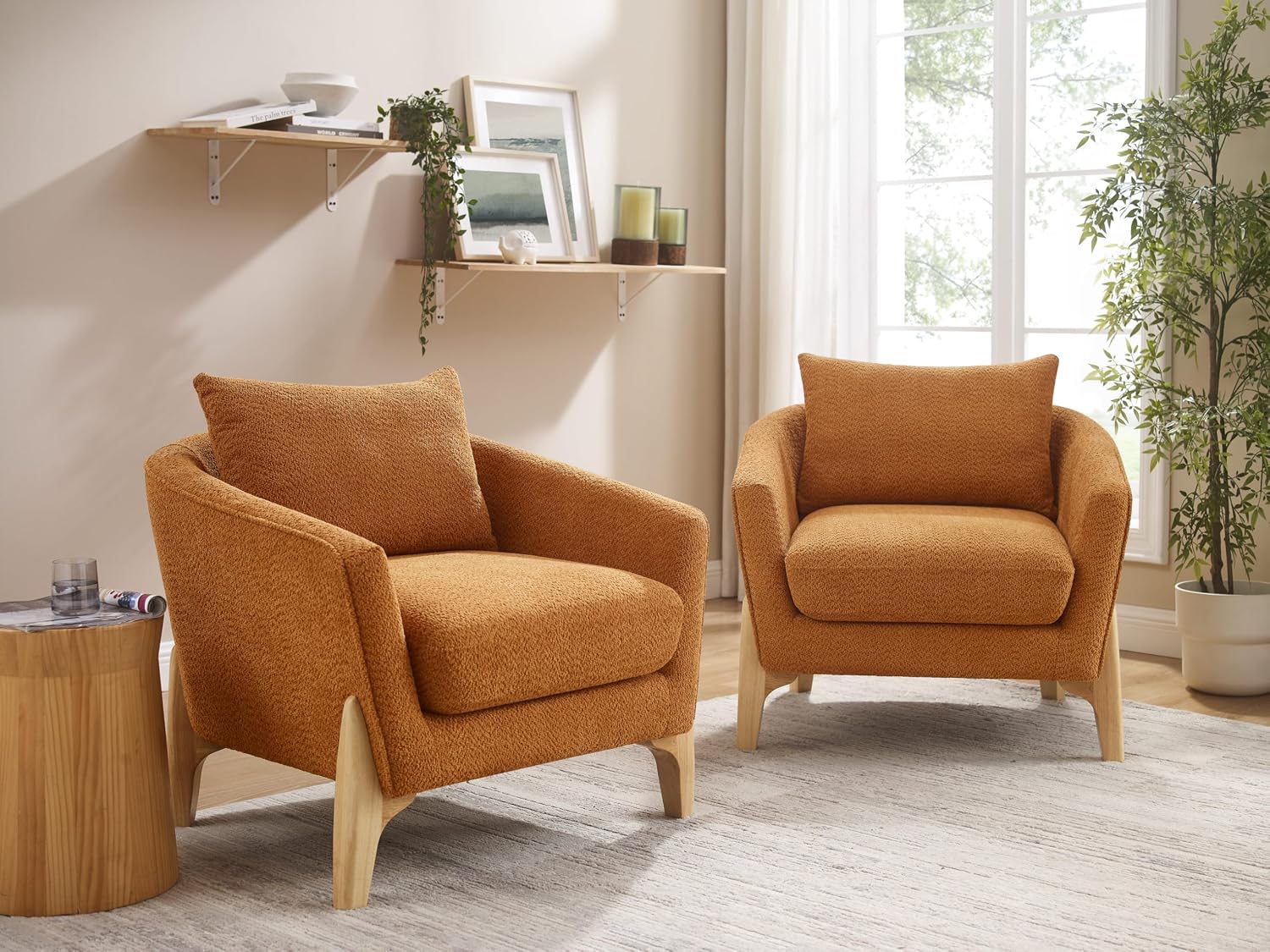 VANOMi Accent Chair 31' Oversized Reading Chair Comfy Upholstered Boucle Lounge Armchair, Modern Living Room Chair with Back Pillow,Single Sofa Chair for Bedroom, Office, Orange