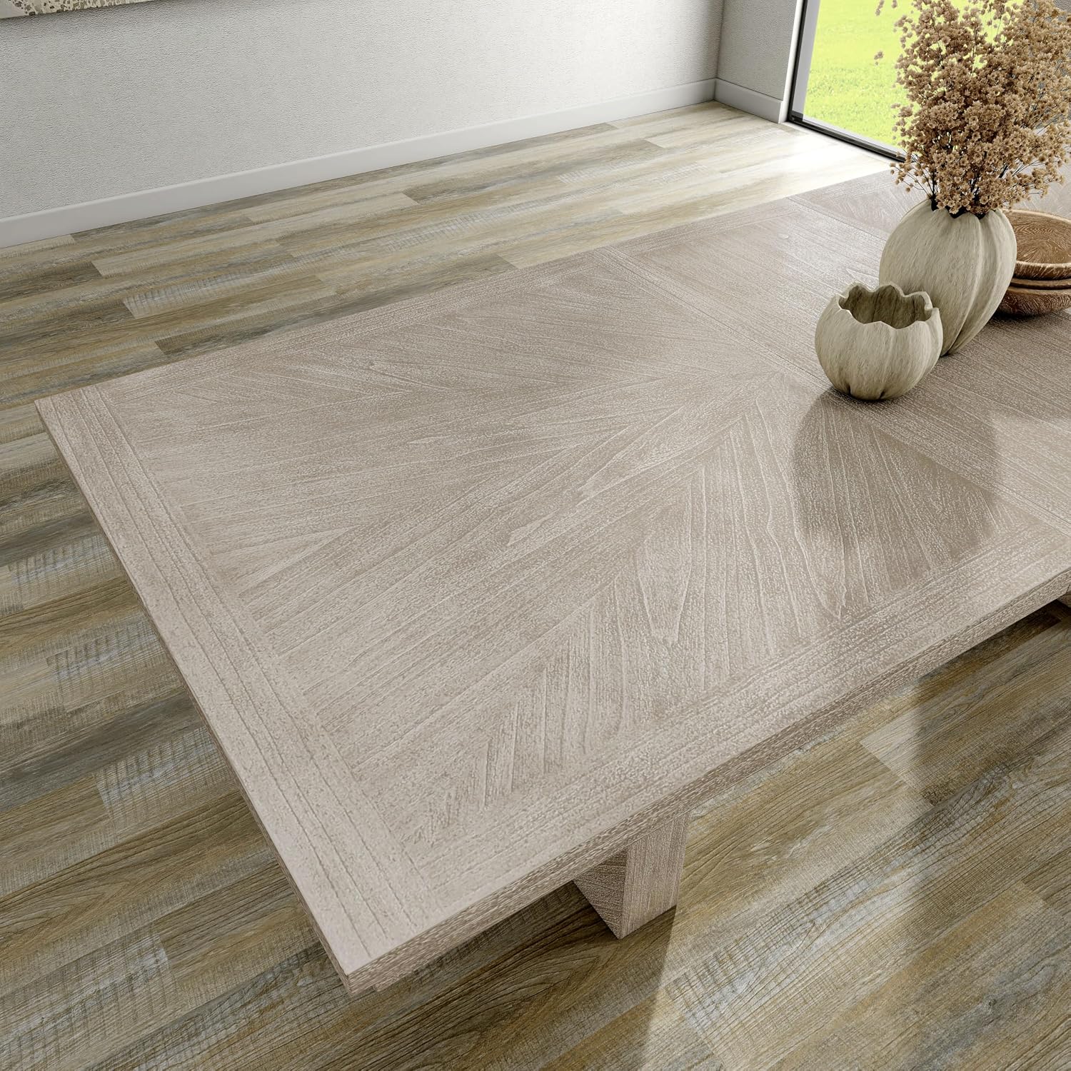 Furniture of America Westely Farmhouse Solid Wood 76-inch Rectangular Extendable Dining Table with 18-inch Removable Leaf, Seats up to 8 for Home, Kitchen, Living Room, Dinettes, Natural