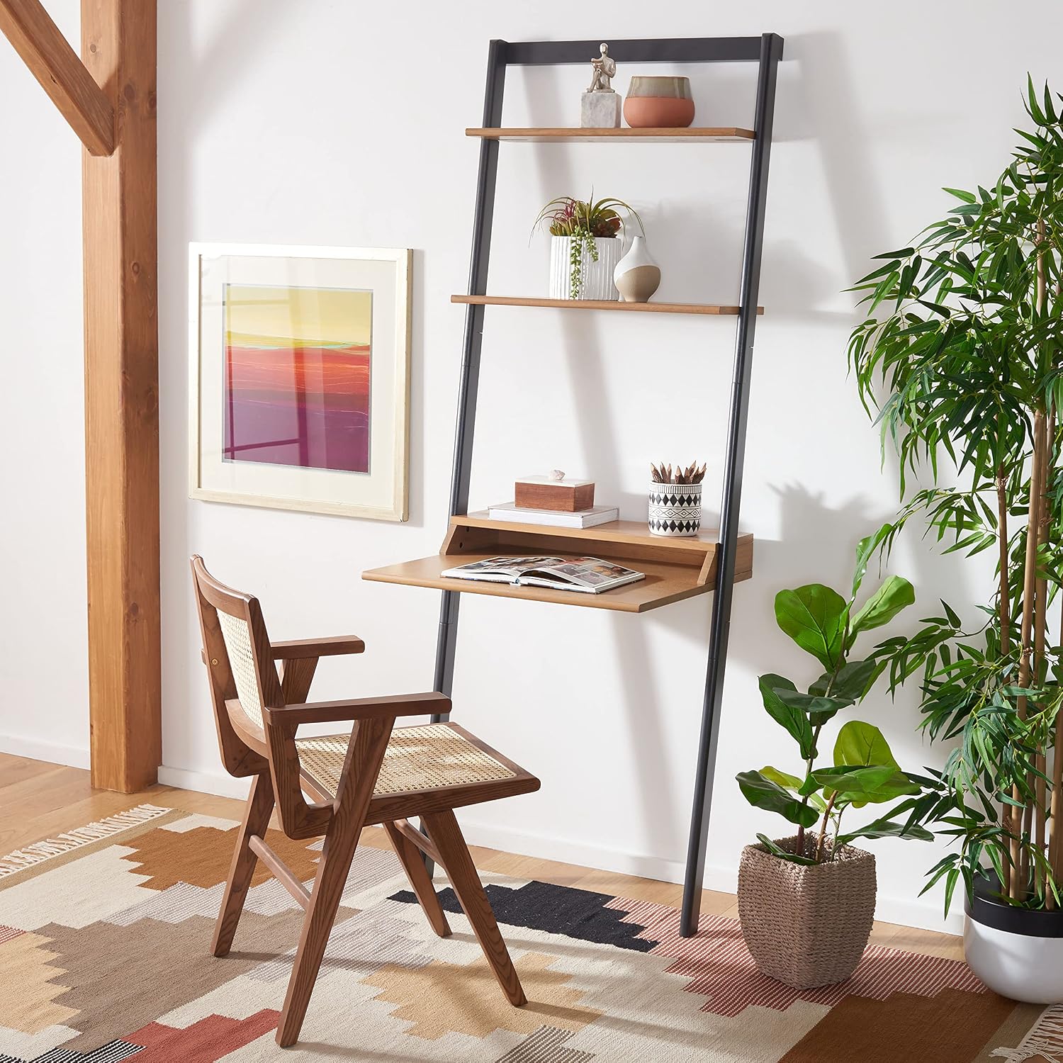 SAFAVIEH Home Collection Pamella Natural/Charcoal 2-Shelf Computer Table Office Writing Leaning Desk