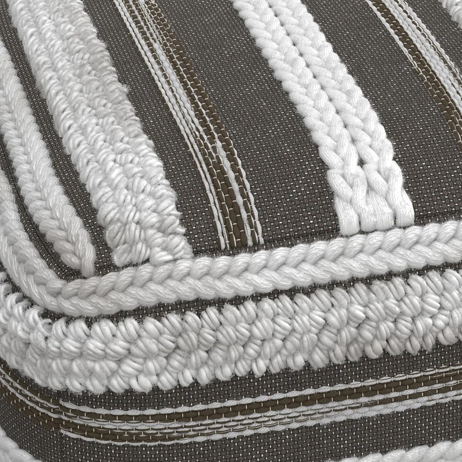 SIMPLIHOME Sommer Boho Square Pouf in Natural/Taupe Grey Handloom Woven Pattern for the Living Room, Bedroom and Kids Room