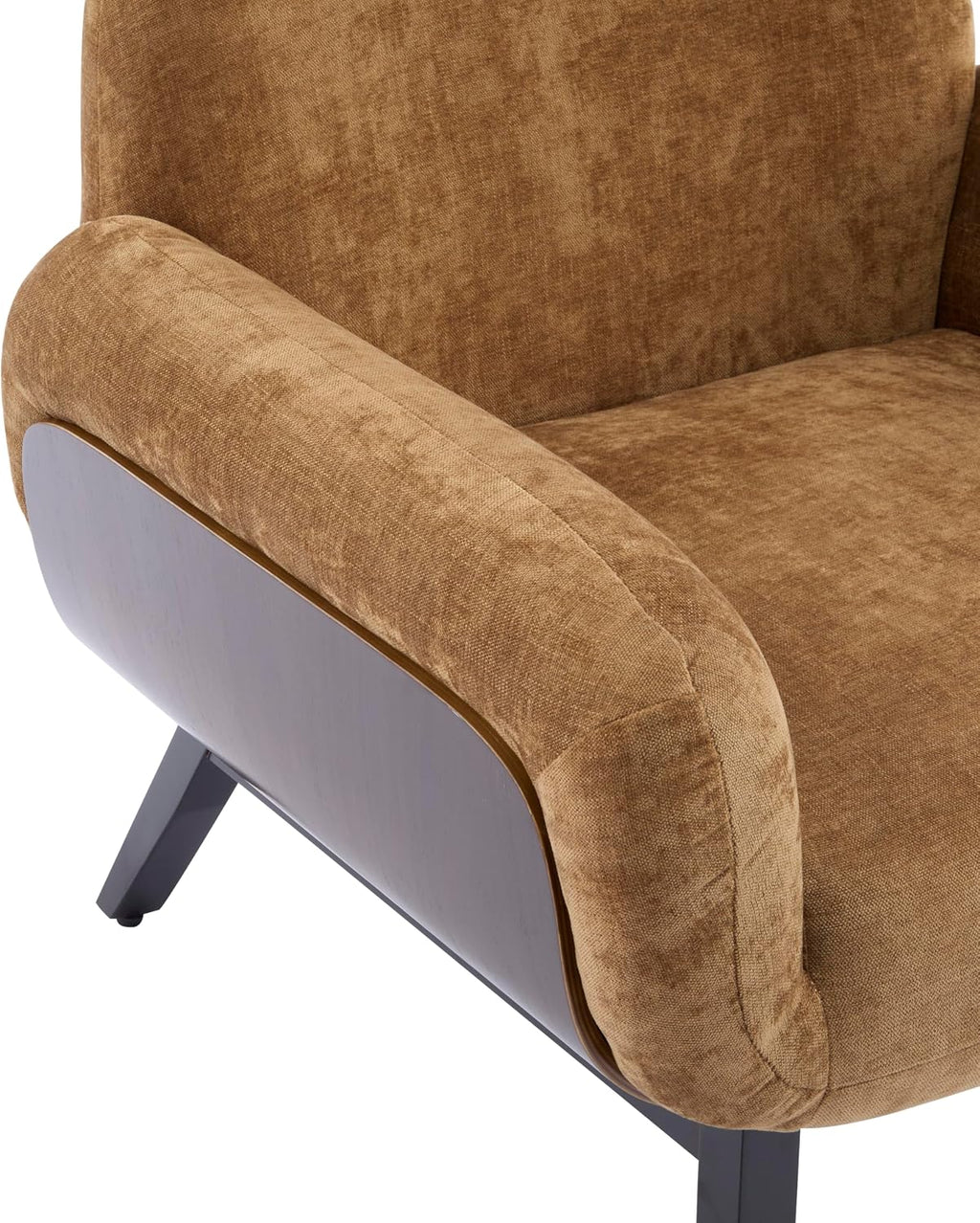 Christopher Knight Home Audrey Modern Upholstered Accent Chair, Low Profile Lounge Chair Inddor, Wooden Comfy Reading Chair, Soft Seating Single Lounge Sofa, Tan Brown