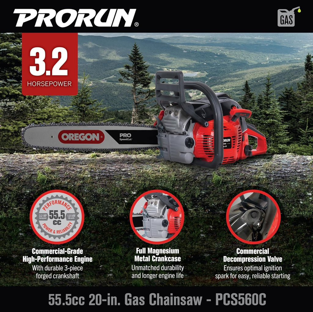 PRORUN 55.5cc 20-in. Gas-Powered 2-Cycle Commercial Chainsaw (PCS560C)