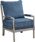 OSP Home Furnishings Abbott Spindle Accent Chair with Padded Spring Seat and Brushed Grey Base, Azure Blue Fabric