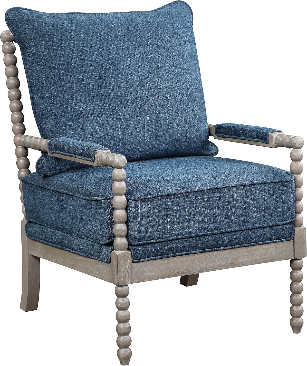 OSP Home Furnishings Abbott Spindle Accent Chair with Padded Spring Seat and Brushed Grey Base, Azure Blue Fabric