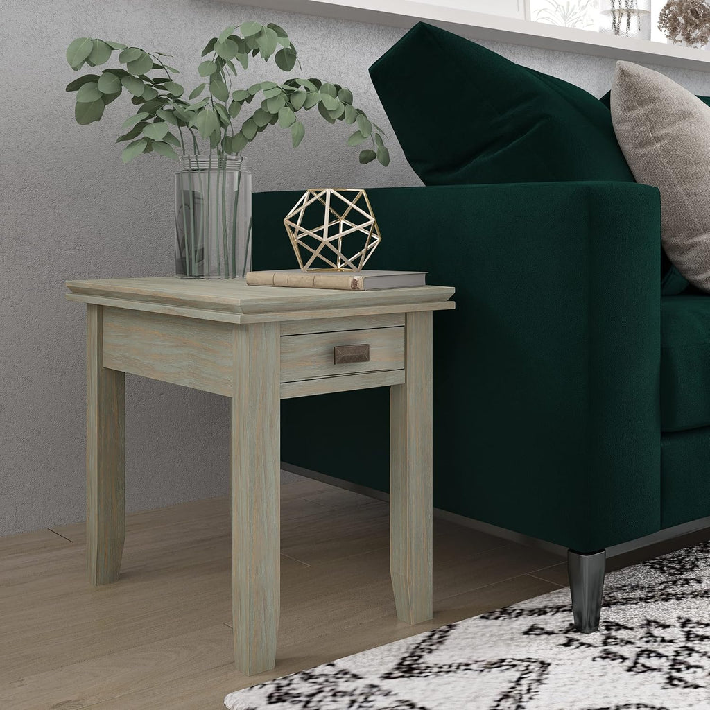 SIMPLIHOME Artisan SOLID WOOD 14 inch Wide Rectangle Transitional Narrow Side Table in Distressed Grey for the Living Room and Bedroom