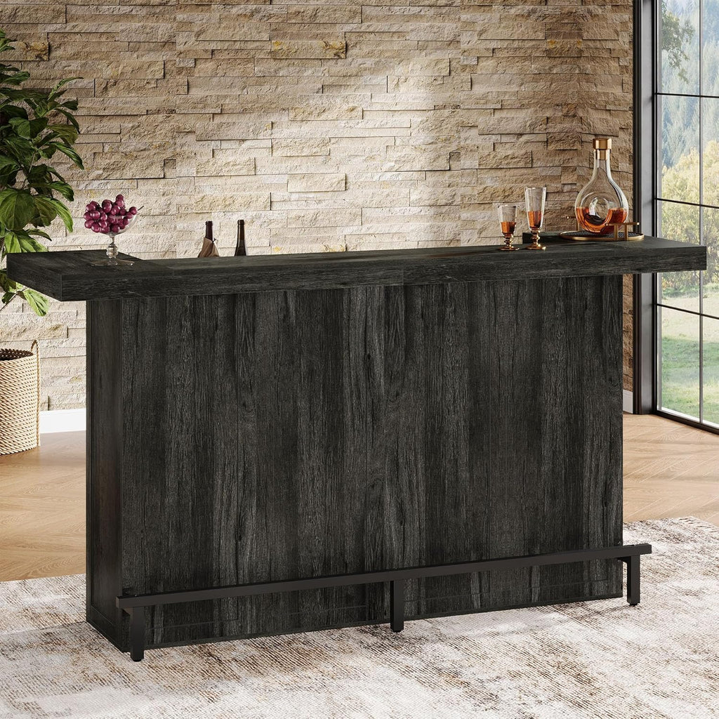 Tribesigns 4-Tier Bar Table, 70.9-Inch Large Wooden Home Bar Unit with Storage Shelves, Pub Table with Wine Glass Holder and Black Footrest for Basement, Dining Room, Living Room, Grey (Grey)
