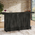Tribesigns 4-Tier Bar Table, 70.9-Inch Large Wooden Home Bar Unit with Storage Shelves, Pub Table with Wine Glass Holder and Black Footrest for Basement, Dining Room, Living Room, Grey (Grey)