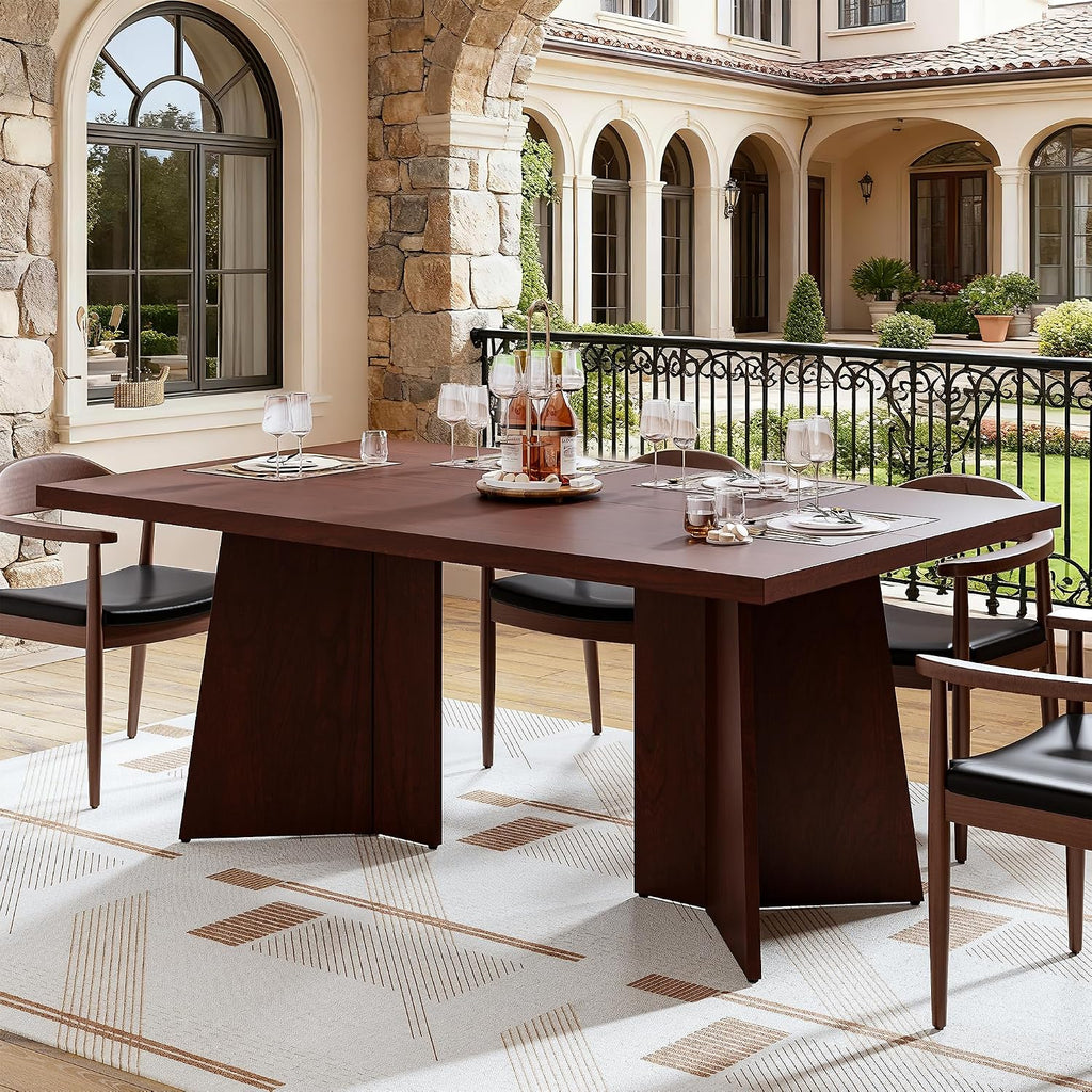 GarveeHome Dining Table for 6-8 People - 63' Modern Long Kitchen Table with Large Tabletop & Heavy Duty Pedestal Legs, Dinner Table for Kitchen, Conference Room, Home, Walnut