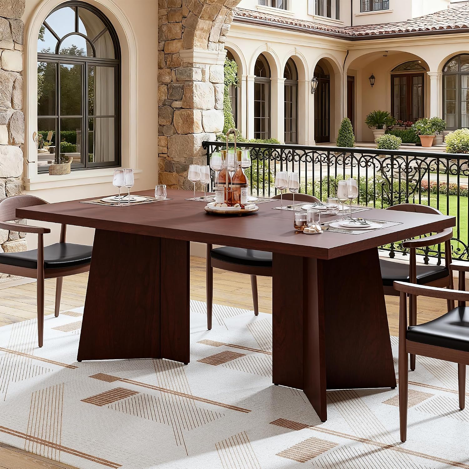GarveeHome Dining Table for 6-8 People - 63' Modern Long Kitchen Table with Large Tabletop & Heavy Duty Pedestal Legs, Dinner Table for Kitchen, Conference Room, Home, Walnut