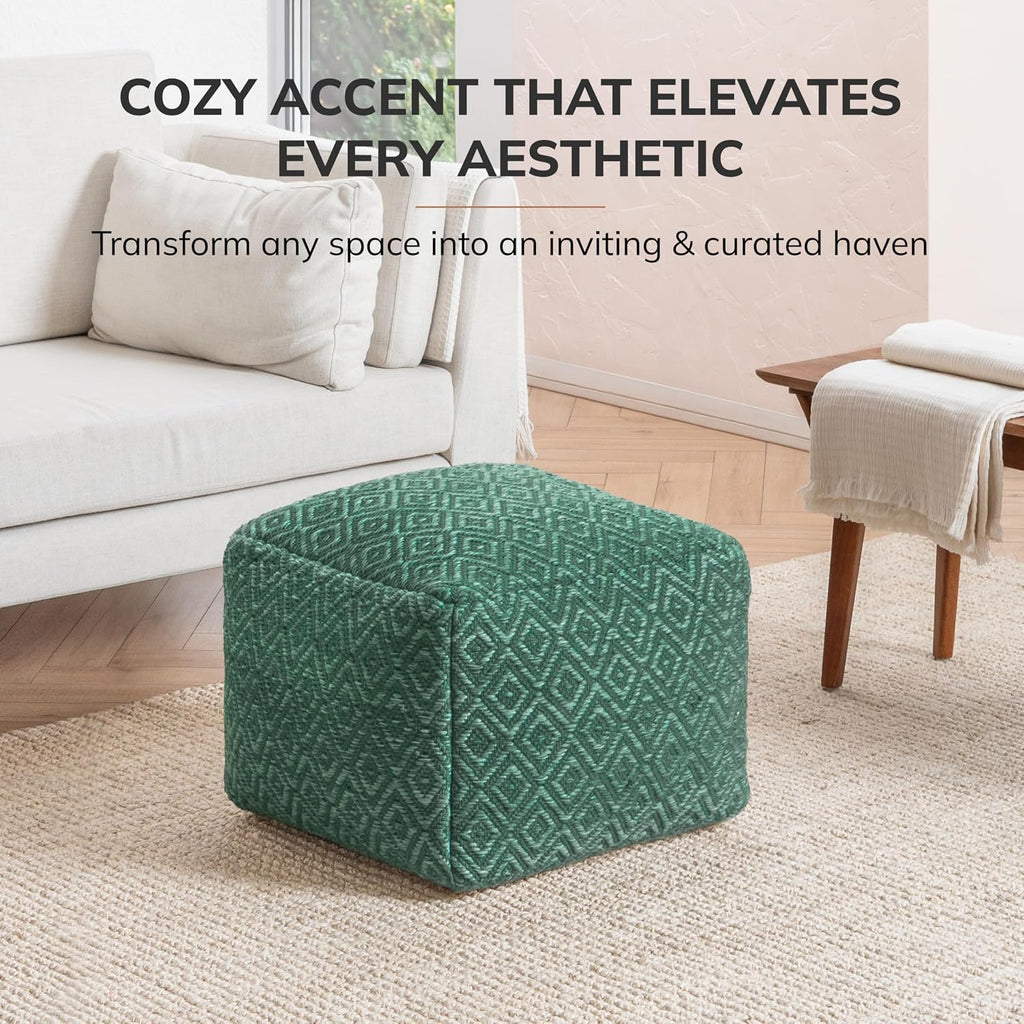 Anji Mountain Pouf Ottoman Foot Rest, Handmade Ottoman Pouf, Comfortable Foot Stool, Decorative Floor Seating for Living Room Decor, Bedroom & Home Décor Accent - Sage