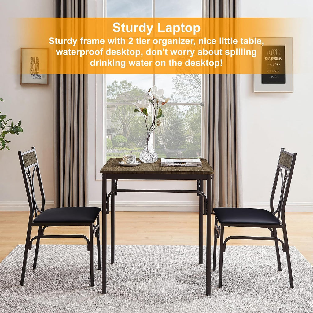 VECELO 3 Piece Dining Table Set for 2, Kitchen Table Set with 2 Chairs for Small Space, Space-Saving and Modern Design, Apartment, Easy to Assemble, Retro Brown