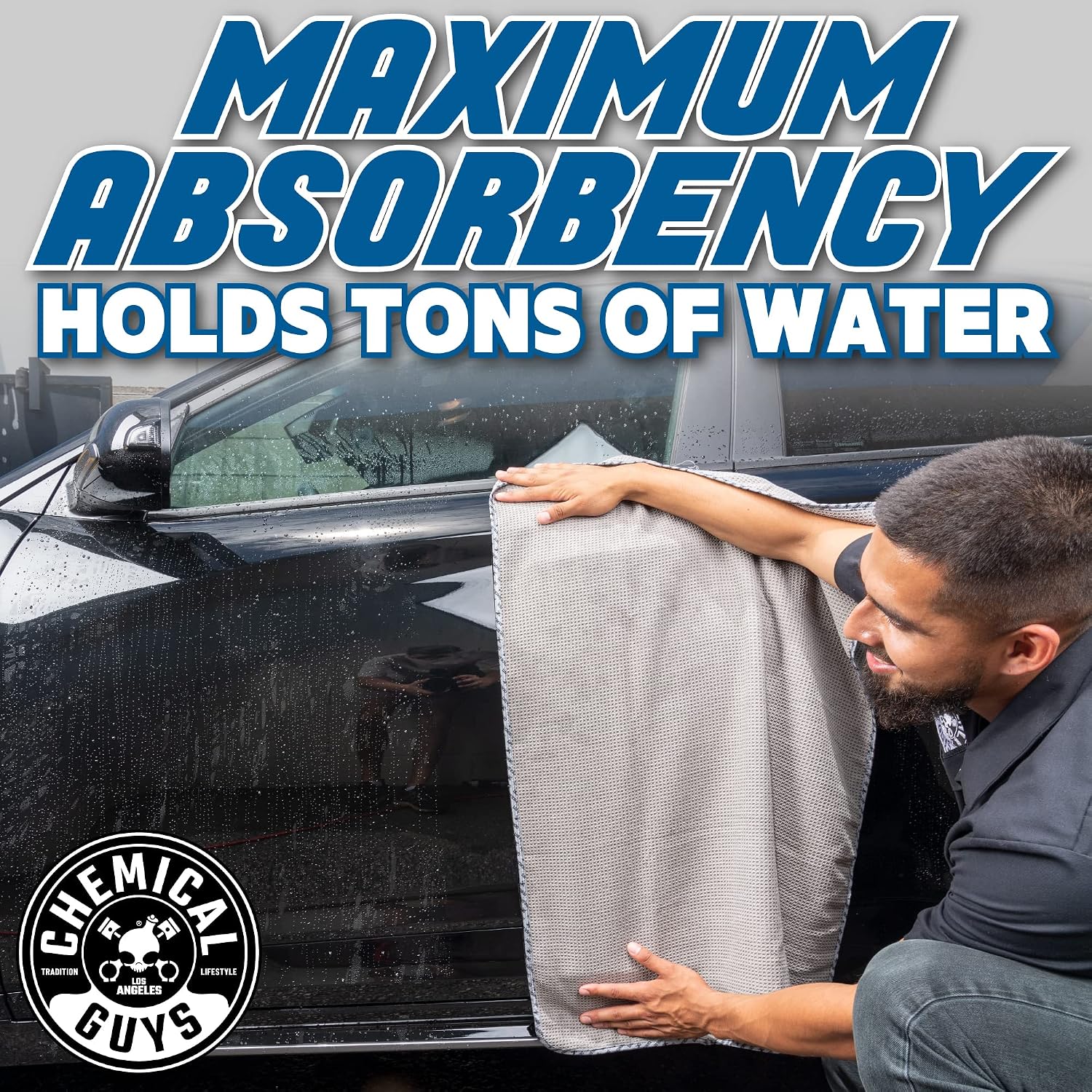 Chemical Guys Waffle Weave Gray Matter Microfiber Drying Towel - 25' x 36',Premium Blend Microfiber Towel with Soft-Banded Edging for Scratch-Free Car Drying,Ultra Absorbent,(Pack of 12)