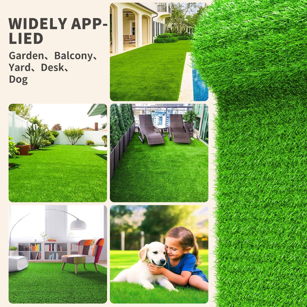 LOOBANI Artificial Grass Rug Indoor Outdoor, Realistic Synthetic Grass with Drainage Holes, Artificial Grass Turf for Balcony Garden Landscape Decoration, 7 Feet x 13 Feet