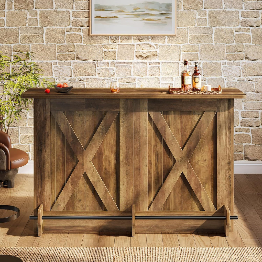 63-Inch Bar Table, 2-Tier Bar Cabinet Height Pub Table with Footrest, Modern Coffee Cabinet for Home Kitchen, Large Home Unit Liquor Furniture, Bistro, Dining Room, Living Room