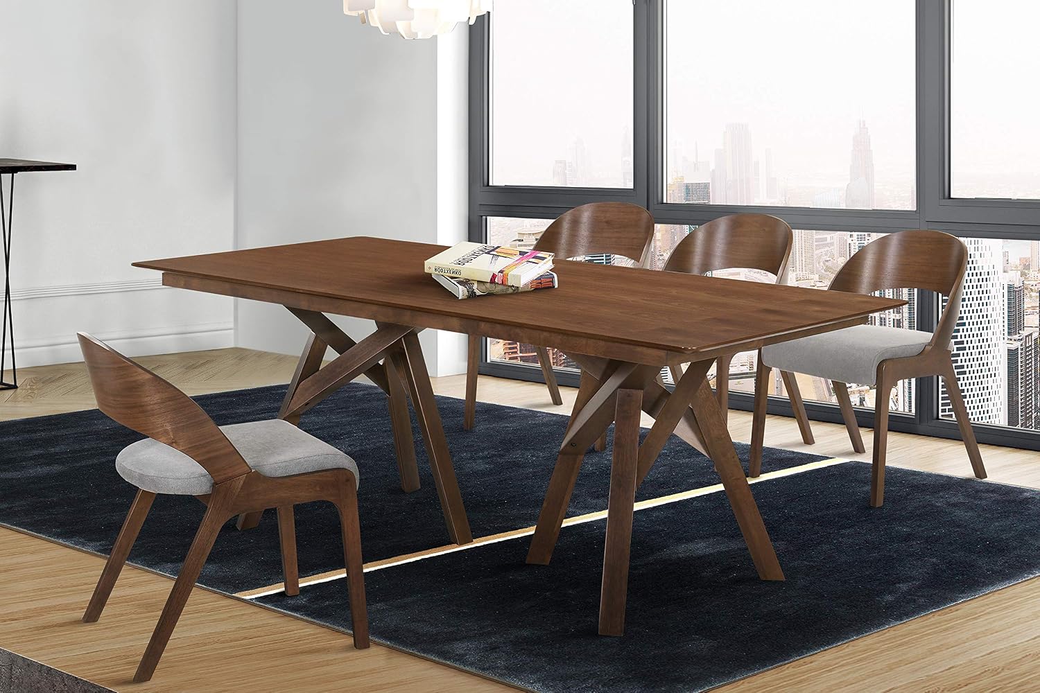 Armen Living Polly Mid-Century Modern Dining Accent Chairs Finish Fabric-Set of 2, 20' Wide, Walnut/Grey