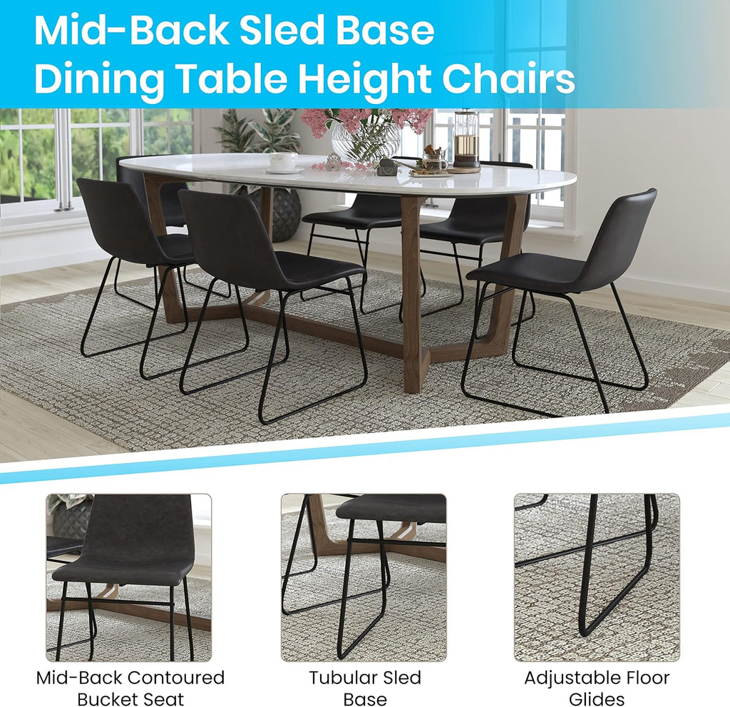 Flash Furniture Butler 18' LeatherSoft Dining Table Height Chairs, Mid-Century Modern Bucket Style Dining Chairs, Set of 2, Dark Gray/Black