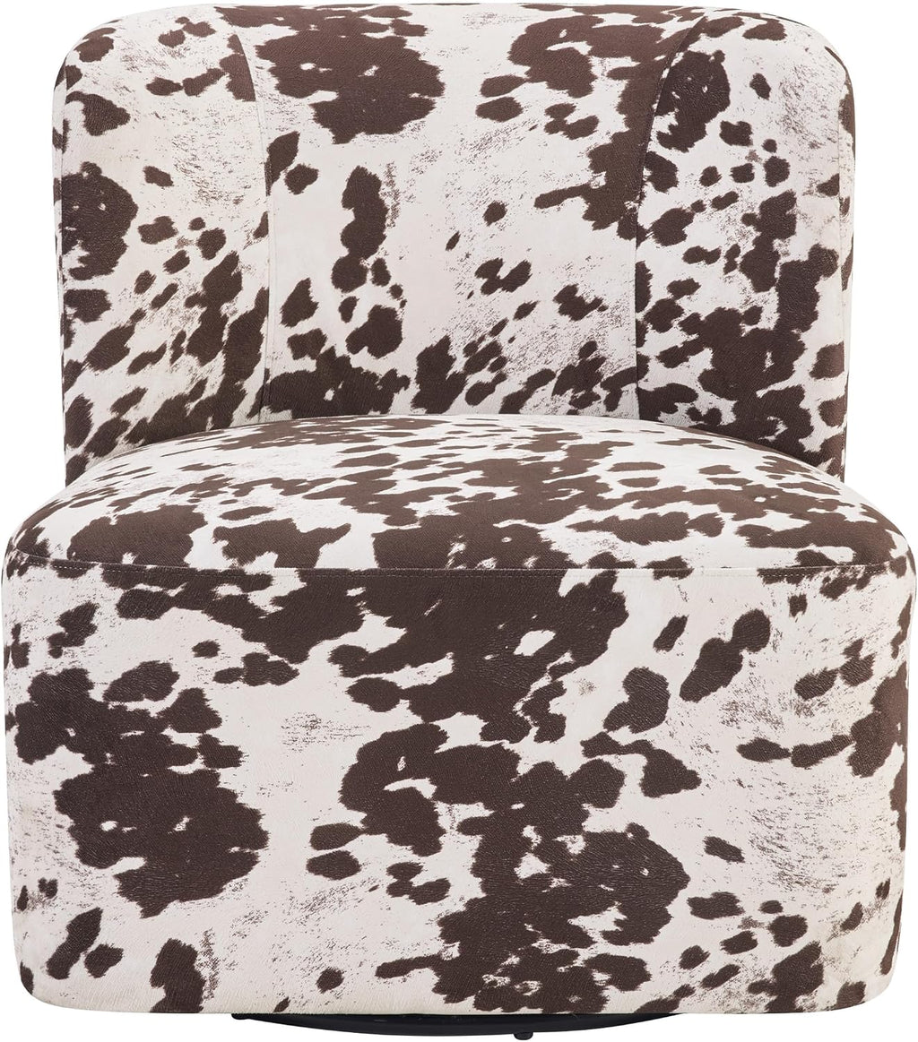 OSP Home Furnishings Lucia Modern Barrel Swivel Accent Chair, Brown Cow Print Fabric