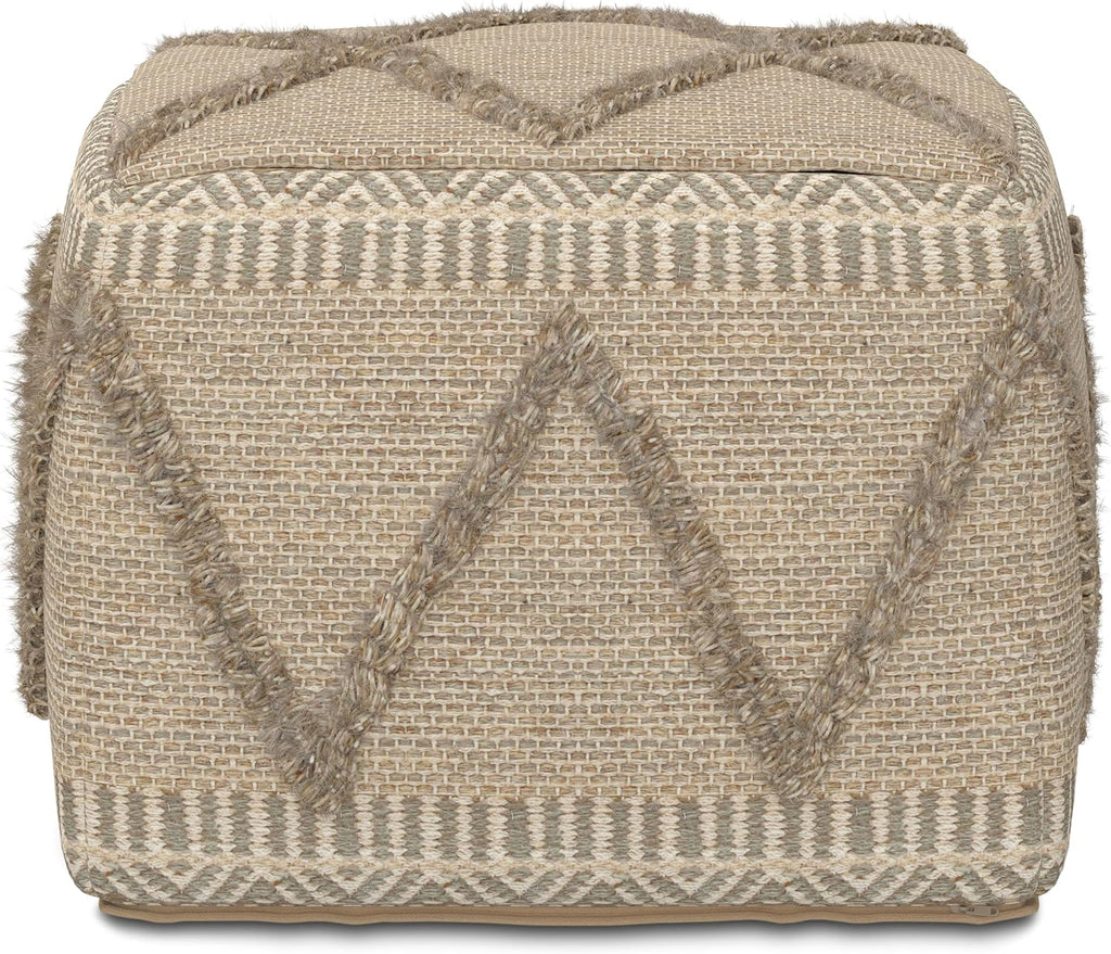 SIMPLIHOME Sweeney Boho Square Pouf in Brown Handloom Woven Pattern for the Living Room, Bedroom and Kids Room