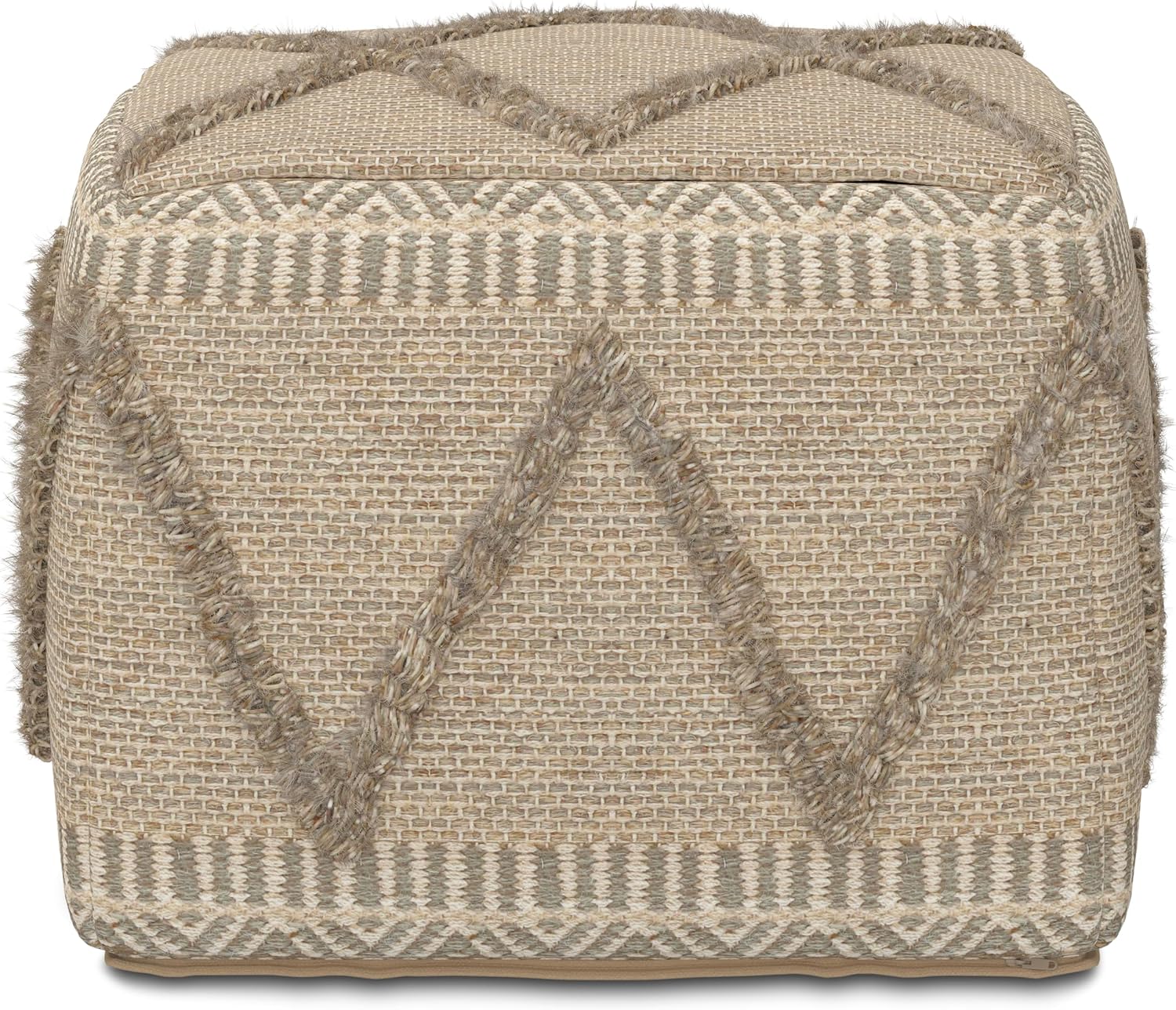 SIMPLIHOME Sweeney Boho Square Pouf in Brown Handloom Woven Pattern for the Living Room, Bedroom and Kids Room