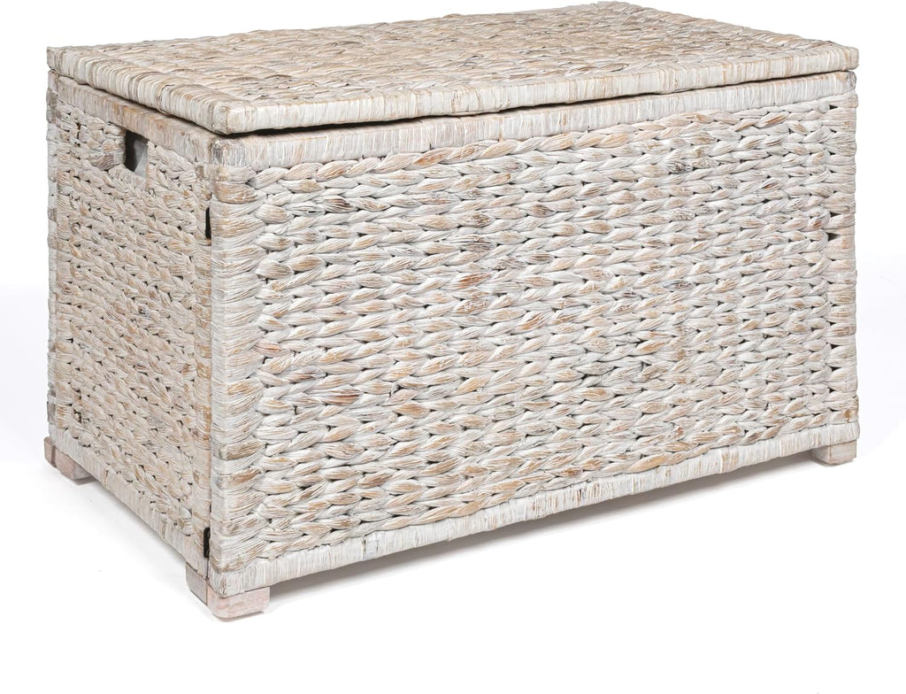 happimess HPM9005C Anada 30' Handwoven Wicker Weave Storage Trunk, White Wash, Collapsible for flat storage, for Office, Dorm Room, Entryway, Bedroom, Dining Room