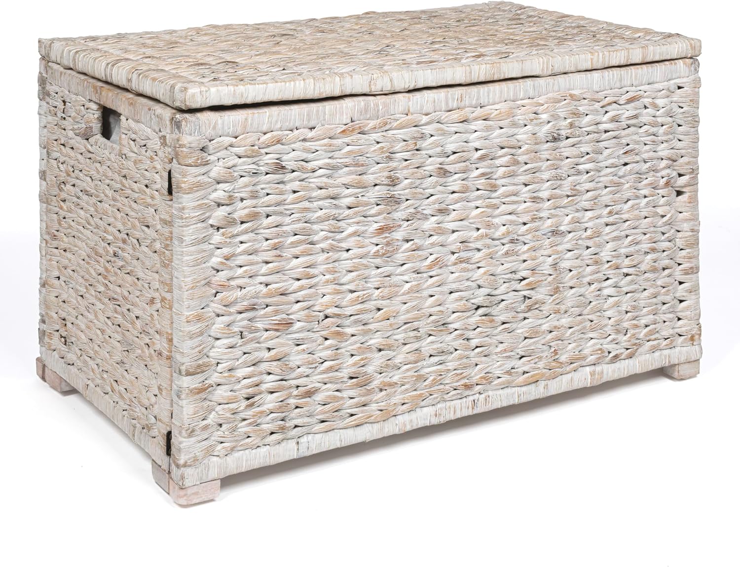 happimess HPM9005C Anada 30' Handwoven Wicker Weave Storage Trunk, White Wash, Collapsible for flat storage, for Office, Dorm Room, Entryway, Bedroom, Dining Room