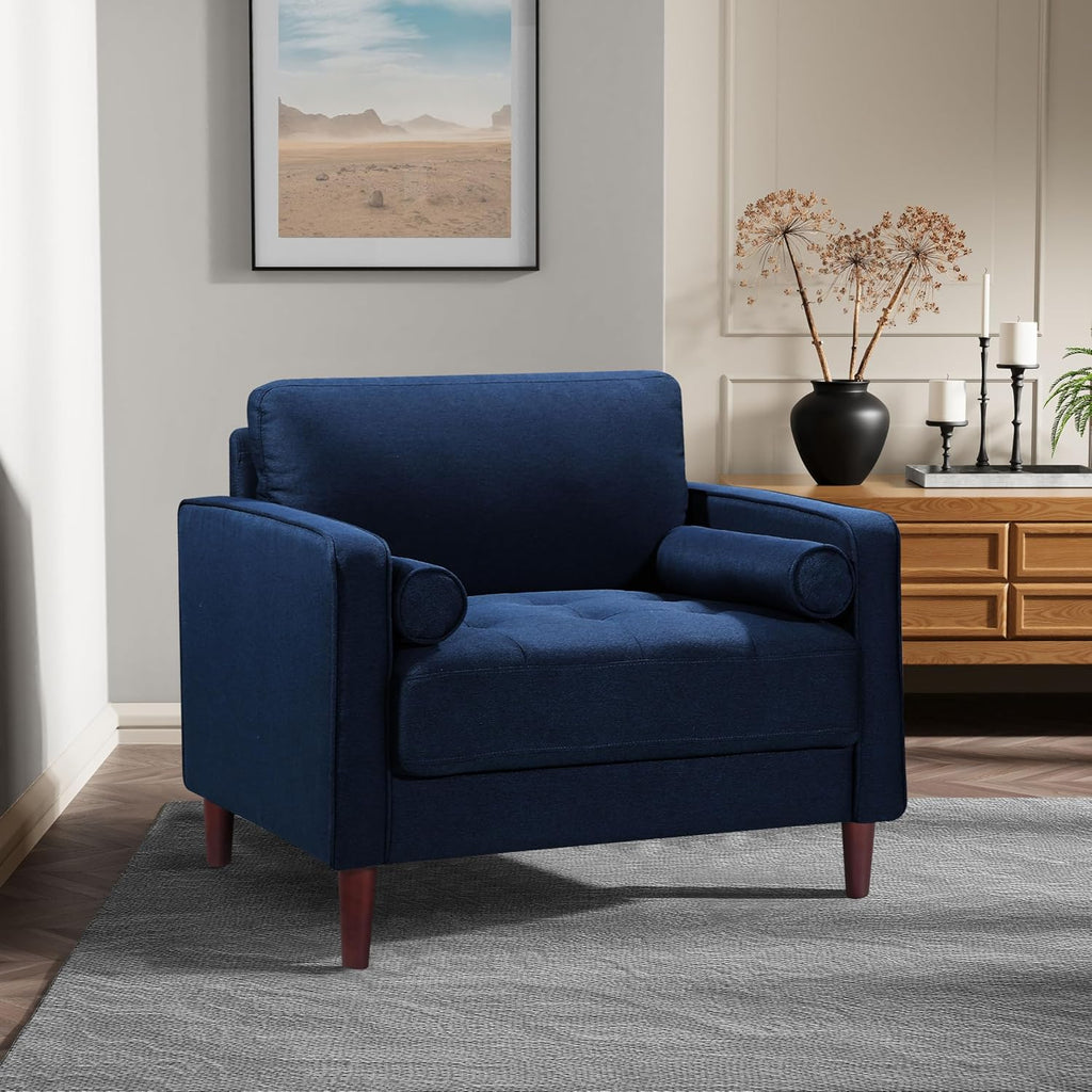 Studio Living® Lexington 39.4' Arm Chair, Mid-Century Modern, Pocket Coil Comfort, Easy Assembly, Woven Fabric, Navy Blue
