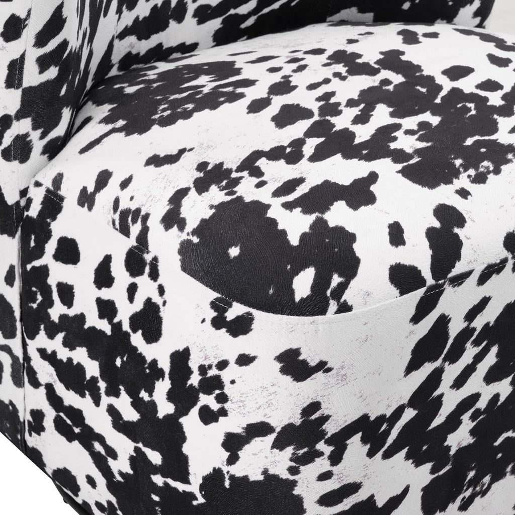 OSP Home Furnishings Lucia Modern Barrel Swivel Accent Chair, Black Cow Print Fabric